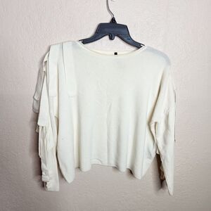 Pier Antonio Gaspari Sweater Women 40 Small Ivory 100% Wool Ruffle Sleeve (READ)